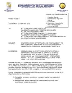 REASON FOR THIS TRANSMITTAL  October 16, 2013 ALL COUNTY LETTER NO[removed]