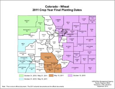 Colorado - Wheat 2011 Crop Year Final Planting Dates MOFFAT 081  ROUTT