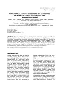 UDC:636.18]:Original research paper ANTIBACTERIAL ACTIVITY OF DOMESTIC BALKAN DONKEY MILK TOWARD Listeria monocytogenes AND