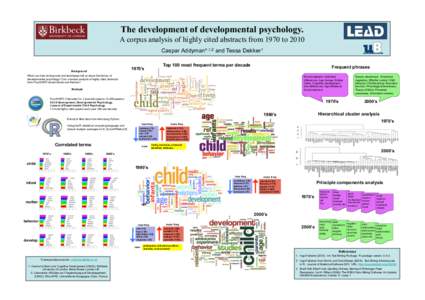 The development of developmental psychology. A corpus analysis of highly cited abstracts from 1970 to 2010 Caspar Addyman*,1,2 and Tessa Dekker1 Top 100 most frequent terms per decade  1970’s