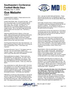 Southeastern Conference Football Media Days Monday July 11, 2016 Gus Malzahn Auburn