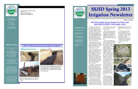 SSJID Spring 2013 Irrigation Newsletter South San Joaquin Irrigation District P.O. Box 747 Ripon, CA