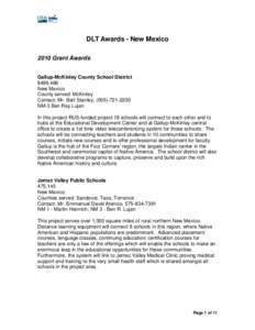 DLT Awards - New Mexico 2010 Grant Awards Gallup-McKinley County School District $499,486 New Mexico County served: McKinley