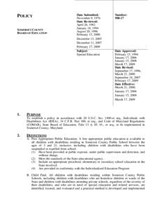 Individualized Education Program / Education policy / Disability / Free Appropriate Public Education / Extended School Year / Least Restrictive Environment / Individuals with Disabilities Education Act / Post Secondary Transition For High School Students with Disabilities / Education / Special education / Education in the United States