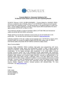 Microsoft Word - Cumulus Media Inc. Announces Fourth Quarter 2014 Conference Call