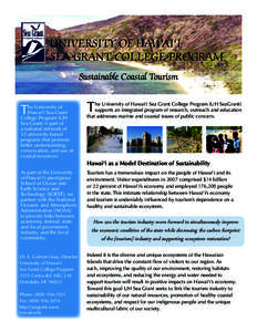 UNIVERSITY OF HAWAI‘I SEA GRANT COLLEGE PROGRAM Sustainable Coastal Tourism T