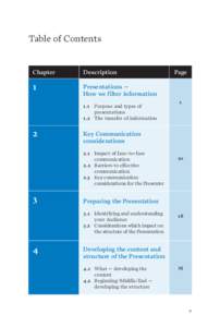 Table of Contents  Chapter Description