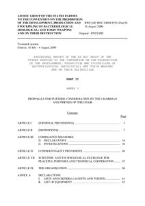 AD HOC GROUP OF THE STATES PARTIES TO THE CONVENTION ON THE PROHIBITION OF THE DEVELOPMENT, PRODUCTION AND BWC/AD HOC GROUP/52 (Part II) STOCKPILING OF BACTERIOLOGICAL 16 August[removed]BIOLOGICAL) AND TOXIN WEAPONS