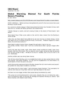 CBS Miami September 28, 2015 Global Warming Severe Flooding