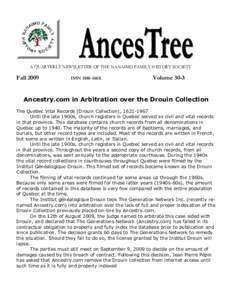 A QUARTERLY NEWSLETTER OF THE NANAIMO FAMILY HISTORY SOCIETY  Fall 2009 ISSN 1885-166X