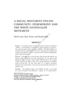 ng  A SOCIAL MOVEMENT ONLINE COMMUNITY: STORMFRONT AND THE WHITE NATIONALIST MOVEMENT