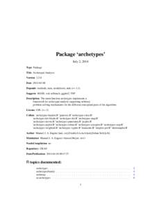 Package ‘archetypes’ July 2, 2014 Type Package Title Archetypal Analysis Version[removed]Date[removed]