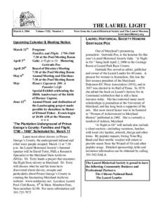 THE LAUREL LIGHT March 5, 2004 Volume VIII, Number 1  News from the Laurel Historical Society and The Laurel Museum