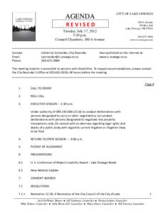 AGENDA  CITY OF LAKE OSWEGO REVISED