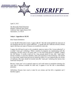 RIVERSIDE COUNTY  SHERIFF STANLEY SNIFF, SHERIFF-CORONER