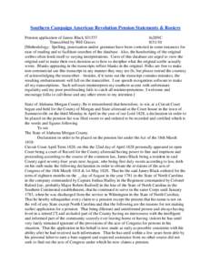 Southern Campaign American Revolution Pension Statements & Rosters Pension application of James Black S31557 fn28NC Transcribed by Will Graves[removed]Methodology: Spelling, punctuation and/or grammar have been correcte
