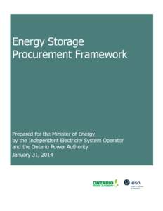 Energy Storage Procurement Framework Prepared for the Minister of Energy by the Independent Electricity System Operator and the Ontario Power Authority