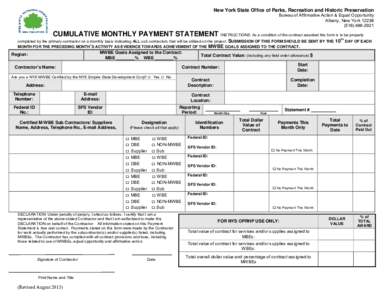 New York State Office of Parks, Recreation and Historic Preservation Bureau of Affirmative Action & Equal Opportunity Albany, New York[removed]2921  CUMULATIVE MONTHLY PAYMENT STATEMENT INSTRUCTIONS: As a conditi