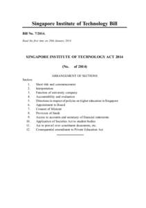 Singapore Institute of Technology Bill Bill No[removed]Read the first time on 20th January 2014.
