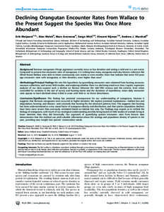 Declining Orangutan Encounter Rates from Wallace to the Present Suggest the Species Was Once More Abundant Erik Meijaard1,2*, Alan Welsh3, Marc Ancrenaz4, Serge Wich5,6, Vincent Nijman7,8, Andrew J. Marshall9 1 People an