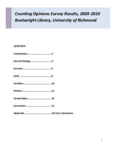 Counting Opinions Survey Results, Boatwright Library, University of Richmond CONTENTS Introduction………………………………..2 Overall Ratings…………………………….3