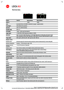 LEICA X2 Technical data. Product  Leica X2