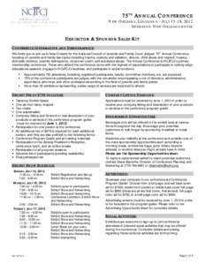 75TH ANNUAL CONFERENCE  NEW ORLEANS, LOUISIANA ~ JULY 15-18, 2012 SHERATON NEW ORLEANS HOTEL  EXHIBITOR & S PONSOR S ALES K IT