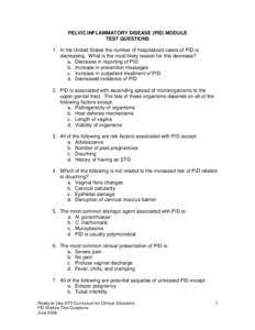 Pelvic Inflammatory Disease - Test Questions