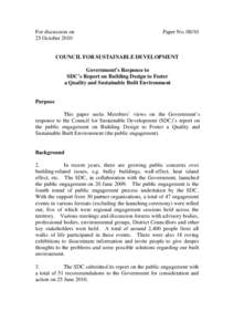 For discussion on 25 October 2010 Paper No[removed]COUNCIL FOR SUSTAINABLE DEVELOPMENT