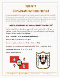 DATOS GENERALES DEL DEPARTAMENTO DE POTOSÍ - HISTORIA DEL DEPARTAMENTO DE POTOSÍ - UBICACIÓN Y LÍMITES DEL DEPARTAMENTO DE POTOSÍ - CLIMA DEL DEPARTAMENTO DE POTOSÍ - RELIEVE DEL DEPARTAMENTO DE POTOSÍ - GOBIERNO Y ADMINISTRACIÓN DEL DEPARTAMENTO DE POTOSÍ - ECONOMÍA DEL DEPARTAMENTO