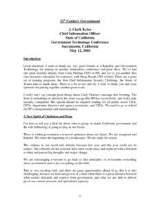21st Century Government J. Clark Kelso Chief Information Officer State of California Government Technology Conference Sacramento, California