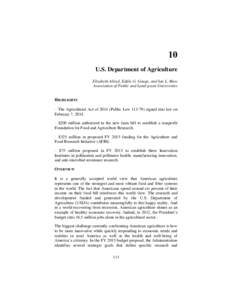 10 U.S. Department of Agriculture Elizabeth Allred, Eddie G. Gouge, and Ian L. Maw Association of Public and Land-grant Universities HIGHLIGHTS – The Agricultural Act of[removed]Public Law[removed]signed into law on