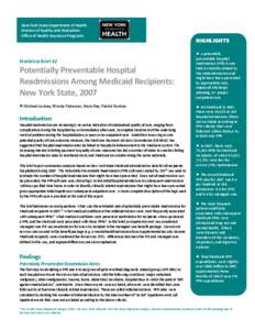 Potentially Preventable Hospital Readmissions Among Medicaid Recipients: New York State, 2007