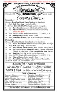 **Updated version as of[removed]see also calendar listings on p.8 ** Folk Music Society of New York, Inc. November[removed]vol 46, No.10