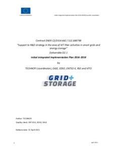 Initial integrated Implementation Planfor public consultation  EUROPEAN COMMISSION Contract ENER C2S12 “Support to R&D strategy in the area of SET Plan activities in smart grids and