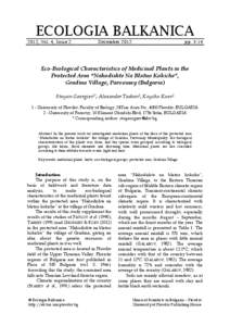 Eco-Biological Characteristics of Medicinal Plants in the Protected Area “Nahodishte Na Blatno Kokiche”, Gradina Village, Parvomay (Bulgaria)