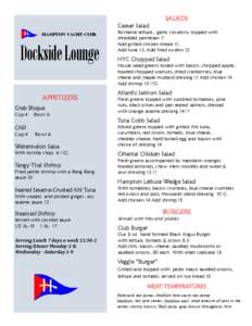 Caesar Salad Hampton Yacht Club Dockside Lounge APPETIZERS Crab Bisque