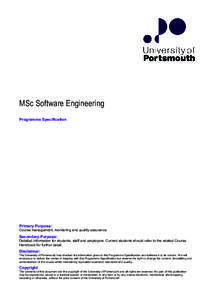 MSc Software Engineering Programme Specification Primary Purpose: Course management, monitoring and quality assurance.