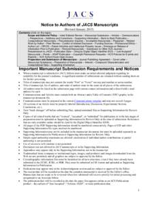 Notice to Authors of JACS Manuscripts (Revised JanuaryContents (click on the topic) Scope and Editorial Policy – Initial Editorial Review – Manuscript Submission – Articles – Communications – Perspective