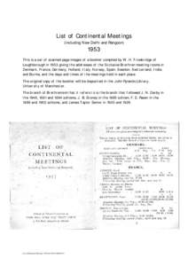 List of Continental Meetings (including New Delhi and Rangoon[removed]This is a set of scanned page images of a booklet compiled by W. H. Trowbridge of
