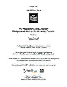 Sample Topic  Joint Disorders The Medical Disability Advisor: Workplace Guidelines for Disability Duration