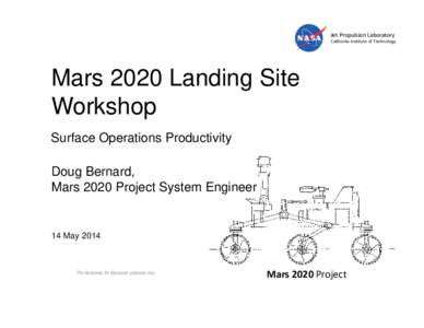 Jet Propulsion Laboratory  California Institute of Technology Mars 2020 Landing Site Workshop