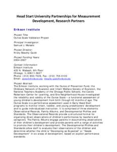 Head Start University Partnerships for Measurement Development, Research Partners