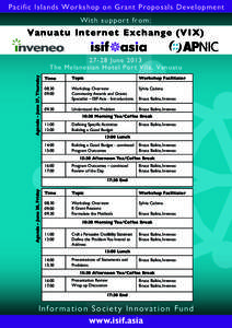 Pacific Islands Workshop on Grant Proposals Development With support from: Vanuatu Internet Exchange (VIX)  Agenda – June 27, Thursday