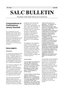 Vol. 2 No. 2  June 1997 SALC BULLETIN Newsletter of the South African Law Commission