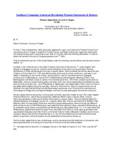 Southern Campaign American Revolution Pension Statements & Rosters Pension Application of Lovel H. Dogan S1196 Transcribed by R. Neil Vance [Original spelling retained. Capitalization and punctuation edited. ] August 15,