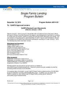 Single Family Lending Program Bulletin December 19, 2014 Program Bulletin #[removed]