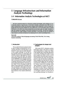 5 Language Infrastructure and Information Analysis Technology 5-1 Information Analysis Technologies at NICT TORISAWA Kentaro  We have conducted research on information analysis technologies, which enables us to automatic