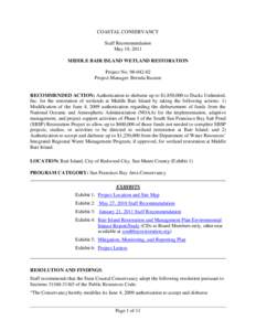 COASTAL CONSERVANCY Staff Recommendation May 19, 2011 MIDDLE BAIR ISLAND WETLAND RESTORATION Project No[removed]Project Manager: Brenda Buxton