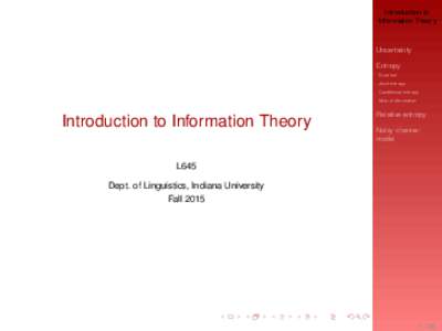 Introduction to Information Theory Uncertainty Entropy Surprisal